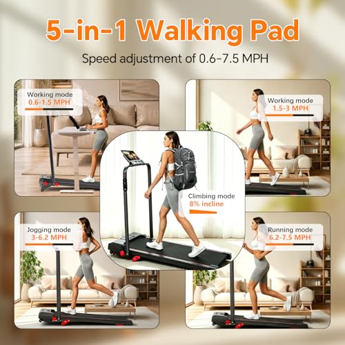 Image of Walking Pad Treadmill with Incline and Handle Bar, 7.5MPH Under Desk Foldable Treadmill for Home Office with Remote Control