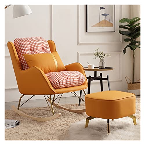 BWCKMTSC ALEjon Mecedora Moderna con Almohada Lumbar y otomana - Cómodo sillón Decorativo para Sala de Estar, Respaldo Alto y Base de Madera Maciza - Color Naranja Vibrante