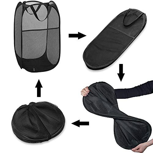 Image of Larpur Popup Mesh Laundry Basket, Collapsible and Portable Clothes Washing Laundry Hamper with Reinforced Carry Handle (Black)