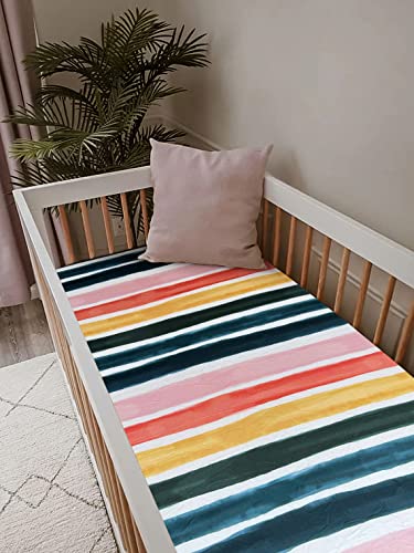 Image of Soft Fitted Crib Sheet, Stretchy and Breathable Toddler Crib Sheet for Boys and Girls, Fits Standard Crib and Toddler Mattress (Rainbow)