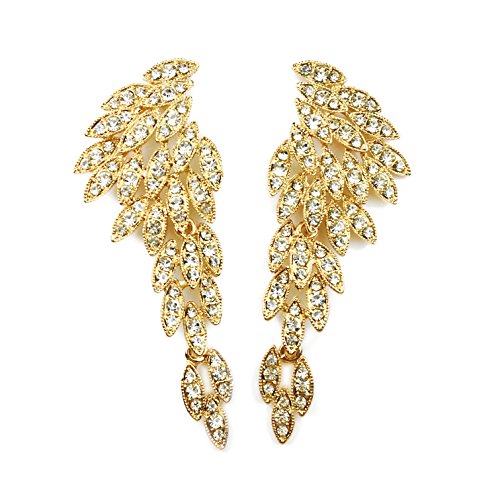 Gold Angel Wings Eagle Wings Rhinestone Retro Statement Earrings Dangling Earrings Wedding Bridal Prom Chandelier Long Drop Earrings for Women BOX, CARD, ENVELOPE INCLUDED FOR EASY GIFTING (Gold)