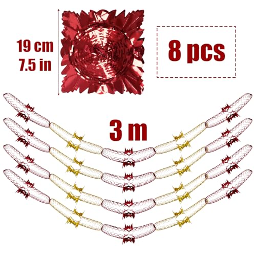 8pcs Gold & Red Foil Christmas Ceiling Decorations - Indoor Hanging Garland for Xmas and New Year Party - Image 2
