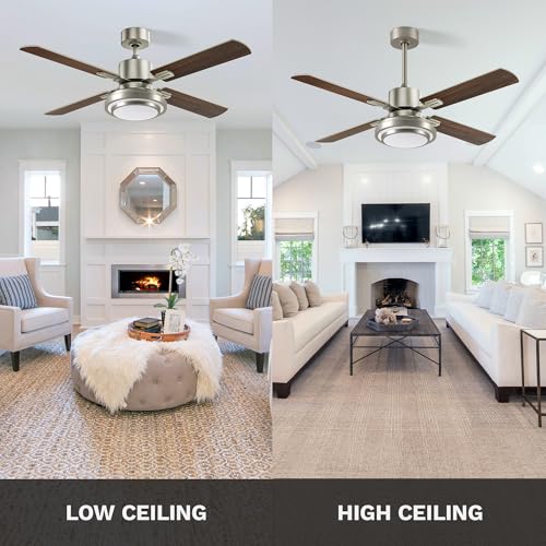 DWVO Ceiling Fan with Light Remote Control 52in, 4 Blade Ceiling Fan Light Fixtures Modern Reversible Brushed Nickel 6 Speeds, 3 Color Temperatures, Quiet DC Motor for Bedroom Living Room