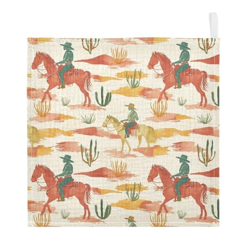 vvfelixl Contrasting Colored Cowboy Baby Burp Cloths Baby Muslin Washcloths for Boys Girls Cotton Babys Face Towel for Newborn Infants Soft and Absorbent 11.8 X 11.8 in, 5 Pack