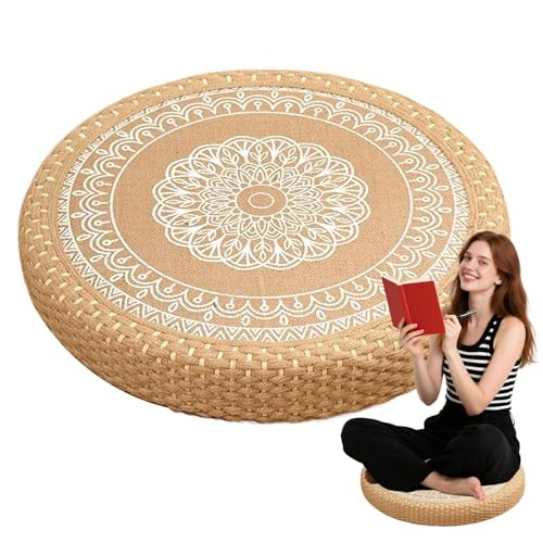 Meditationskissen, handgewebtes Pad, 50 cm, runder Bodensitz & stabile Sitzstütze, Yoga-Zubehör für drinnen und draußen, egal ob Atemarbeit üben und dehnen