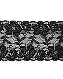 passamaneria tramezzo pizzo elastico smerlato fiori rose foglie alto 20 cm - nero