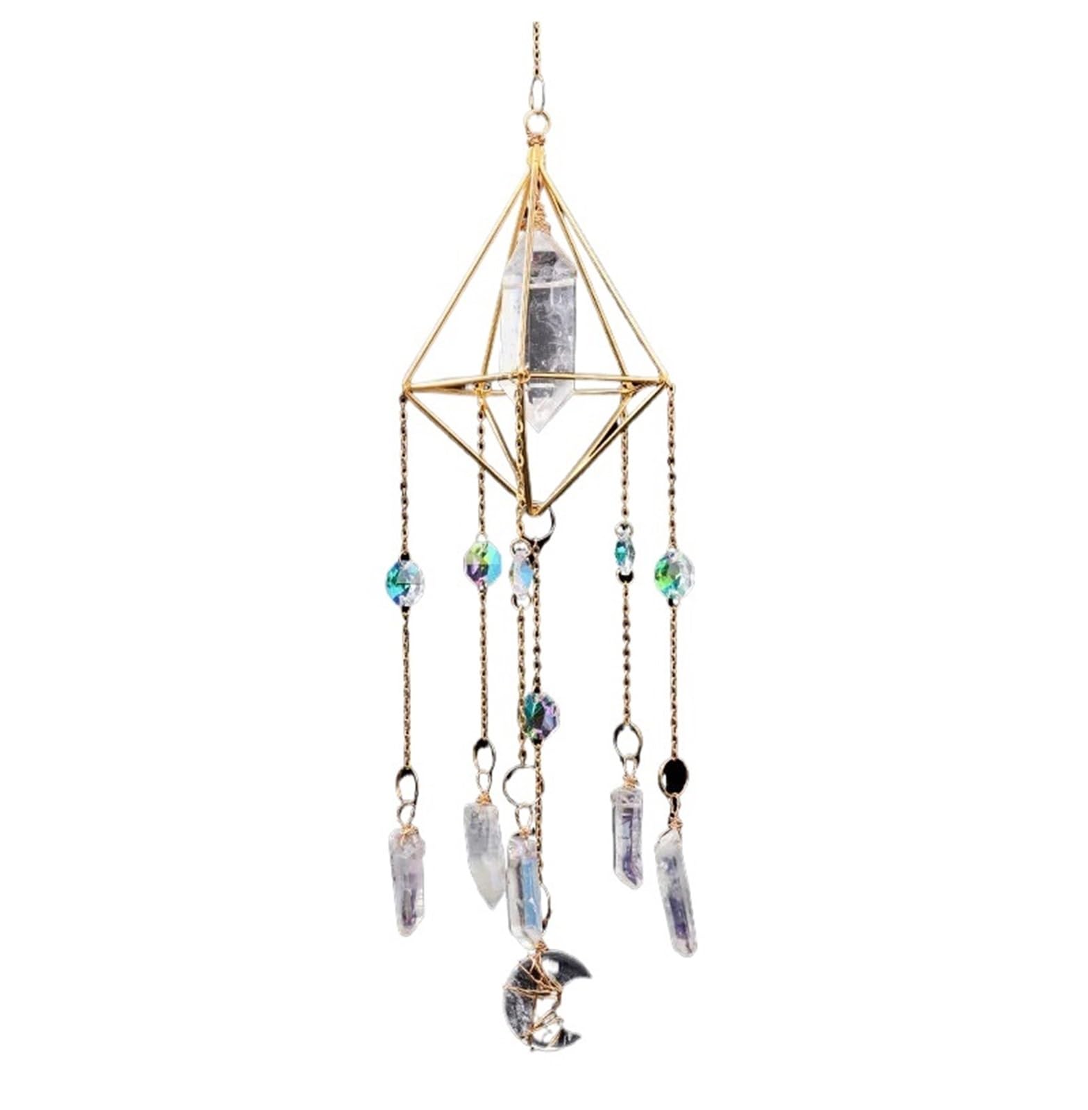 Ppqiru White 2Pcs Crystal Double Pointed Column Moon Creative Wind Chime Pendant Decoration Garden For Decoration(White)