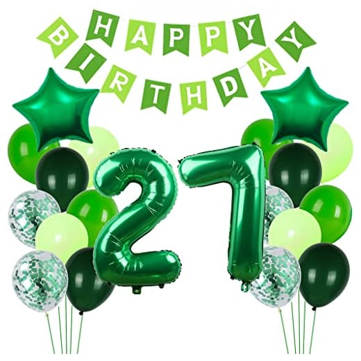 Globo verde 27º cumpleaños decoración para hombre y mujer, 27 años verde decoración para cumpleaños globos de 27 números decorativos hombre mujer 27 cumpleaños decoración feliz cumpleaños