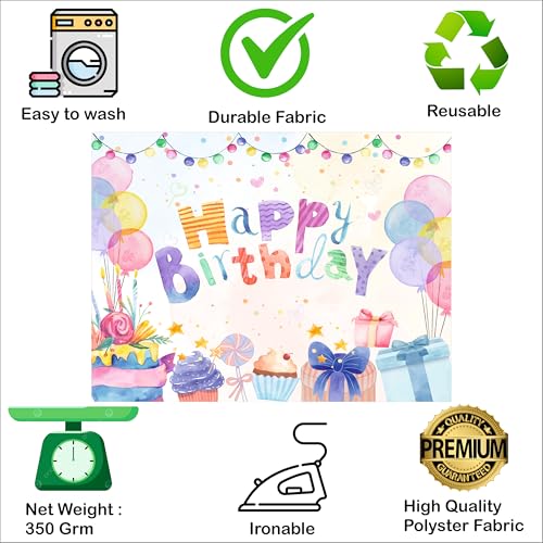 Image of Pastel Birthday Backdrop 5x4 Ft | Backdrops for Decoration | Birthday Decoration Backdrop | Banner for Kids Theme Party
