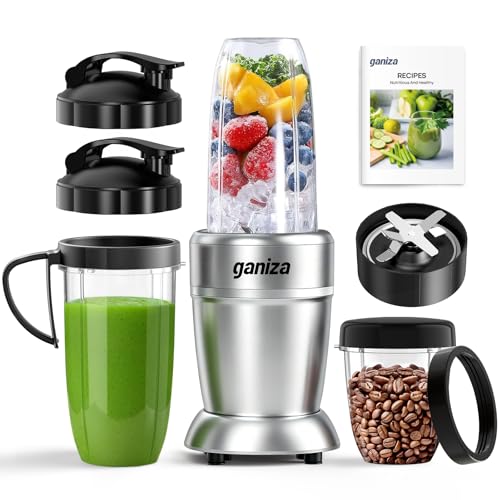 Image of Ganiza Smoothie Blender Max 1300W, Personal Kitchen Blender & Grinder Combo | 23 oz, (2) 37 oz To-Go Cups, 6-Leaf Blade, Portable Maker for Smoothies, Shakes, Frozen Drinks, Sauces, Coffee Beans, Nuts