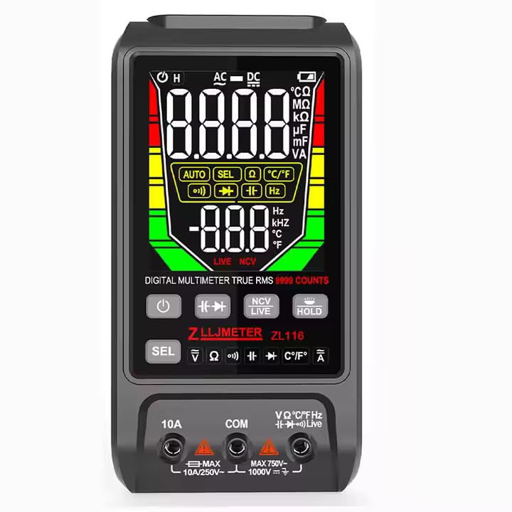 ZLLJMETER ZL116 Digital Multimeter being charged via USB cable