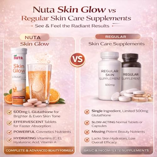 Image of Glutathione 600mg, HyaluronicTablets With Vitamin-C & A E | Advanced L-Glutathione for. Skin Glow formula, Skin Lighting, Hydration, Anti-Aging,Pigmentation And Tan Removal | Orange Flavor For Men & Women Pack Of 6 (90 Effervescent Tablet)