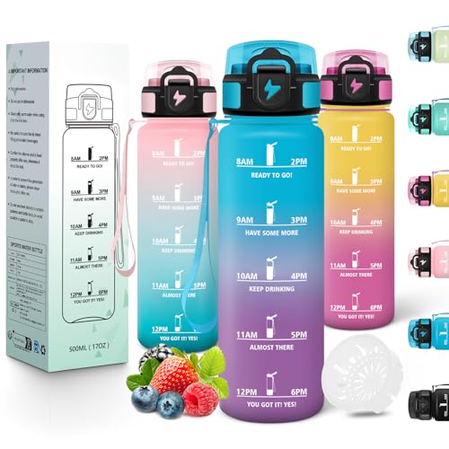 Motswedi Botella agua Niños, 500 ml Reutilizable, Cantimplora Infantil, a Prueba de Fugas, Botellas de agua para Niños, Sin BPA, Cantimplora para Escuela, Gym, Yoga, Oficina, Azul Morado