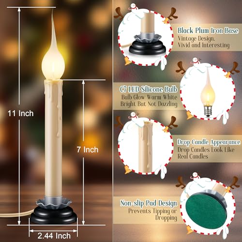 Enhon-2-Pack-Rustic-Country-Candle-Lights-with-Replacement-Silicone-Bulb-C7-06W-Electric-LED-Christmas-Window-Candles-Plug-in-UL-Certification-Warm-White-Candlestick-Lamp-5-FT-Cord-OnOff-Switch Enhon 2 Pack Rustic Country Candle Lights with Replacement Silicone Bulb C7 06W Electric LED Christmas Window Candles Plug in UL Certification Warm White Candlestick Lamp 5 FT Cord OnOff Switch