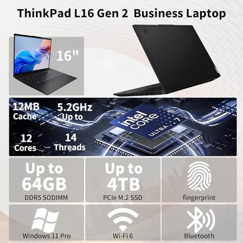 Image of Lenovo ThinkPad L16 Premium Business Laptop, 16 inch FHD+, Intel Core Ultra 7 255U, 64GB DDR5, 1TB SSD, Fingerprint, Backlit, Wi-Fi 6E, Long Battery Life, Windows 11 Pro, AI-Ready PC, w /Bundle Set