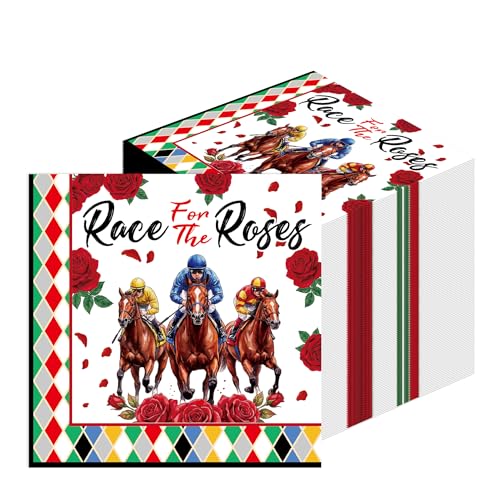 Hokinaa Derby Party Decorations Napkins - 50 Pcs Horse Race Day Gingham Paper Decorative Napkin Sets Disposable Racing for the Roses Cocktail Guest Table Luncheon Decor Supplies Bulk 6.5 x 6.5 In