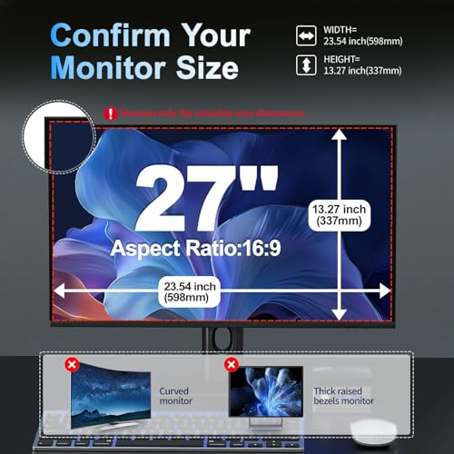 Verponity 2 Pack 27 Inch Magnetic Computer Privacy Screen for Monitor 16:9 Aspect Ratio, Anti Blue Light Computer Screen Privacy Shield, Removable Anti Glare Screen Protector for Dell HP Lenovo ASUS LG Acer Samsung Monitors by Verponity - Used condition - Image 7