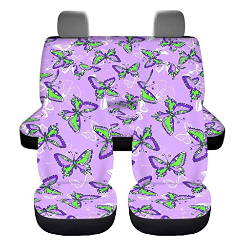Image of Modysero Purple Butterfly Print Car Seat Cover Full Set Novelty Soft Elastic All Season Automotive Seat Cover for Women Universal Auto Seat Cover Accessories Fit Most Cars Vehicles