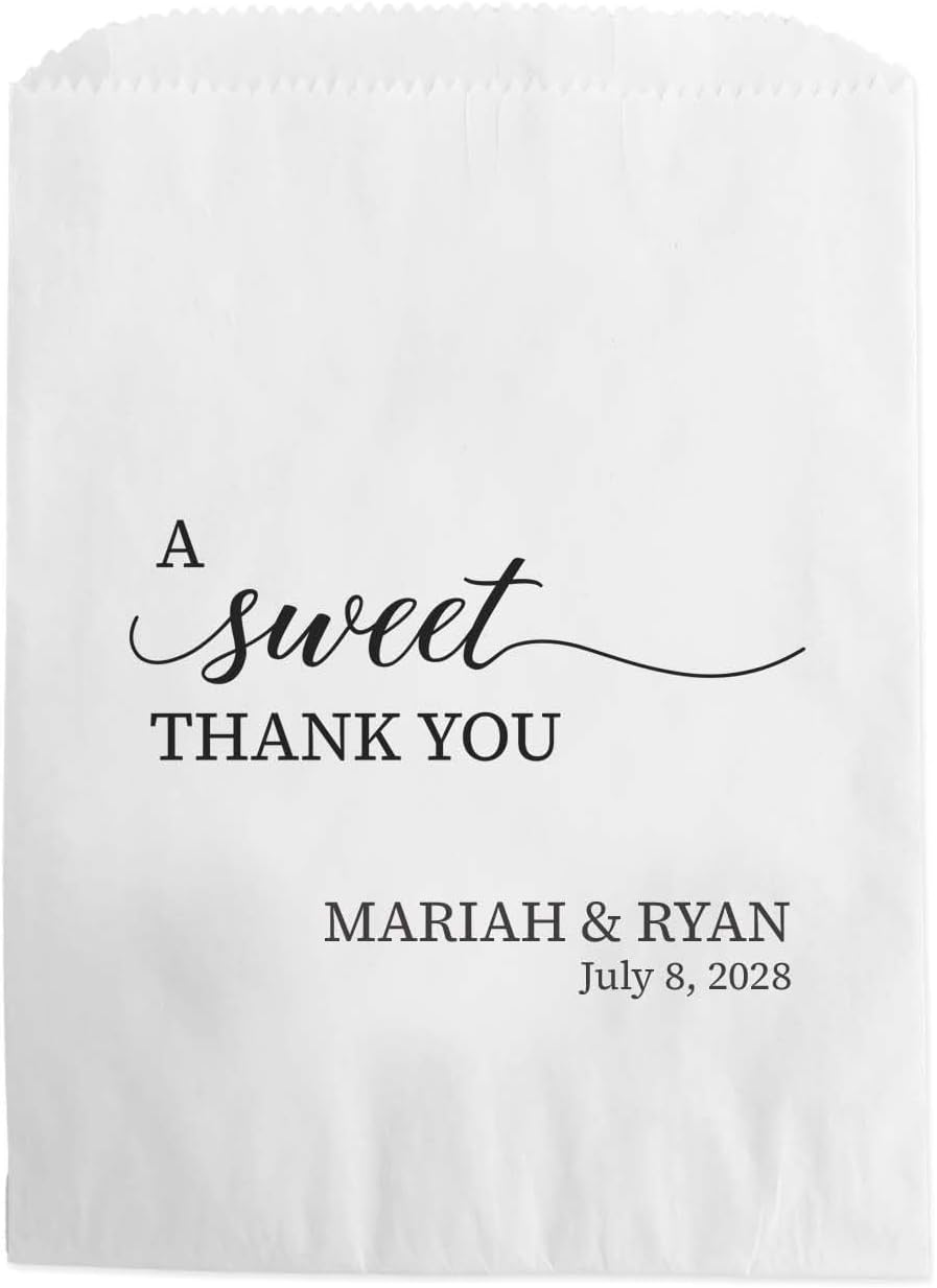 Canopy Street Personalized Sweet Thank You Treat Bags / 50 Custom Event Dessert Bags / 5 3/4" x 8" Elegant Cookie Holder Wedding Anniversary Favor/Made In The USA
