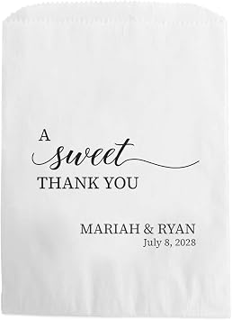 Canopy Street Personalized Sweet Thank You Treat Bags / 50 Custom Event Dessert Bags / 5 3/4" x 8" Elegant Cookie Holder Wedding Anniversary Favor/Made In The USA