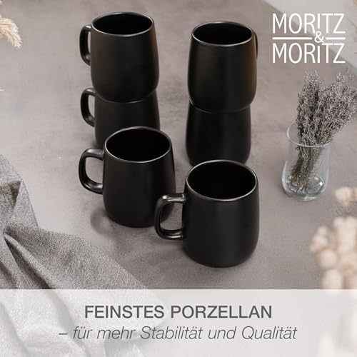 Moritz & Moritz 6x Kaffeebecher Porzellan Set - ca. 380ml aus hochwertigem Porzellan - Stilvolles Design mit Henkel - Tassen mit Henkel für Kaffee, Tee, heiße Schokolade, Cappuccino - Serie Vida – Bild 4