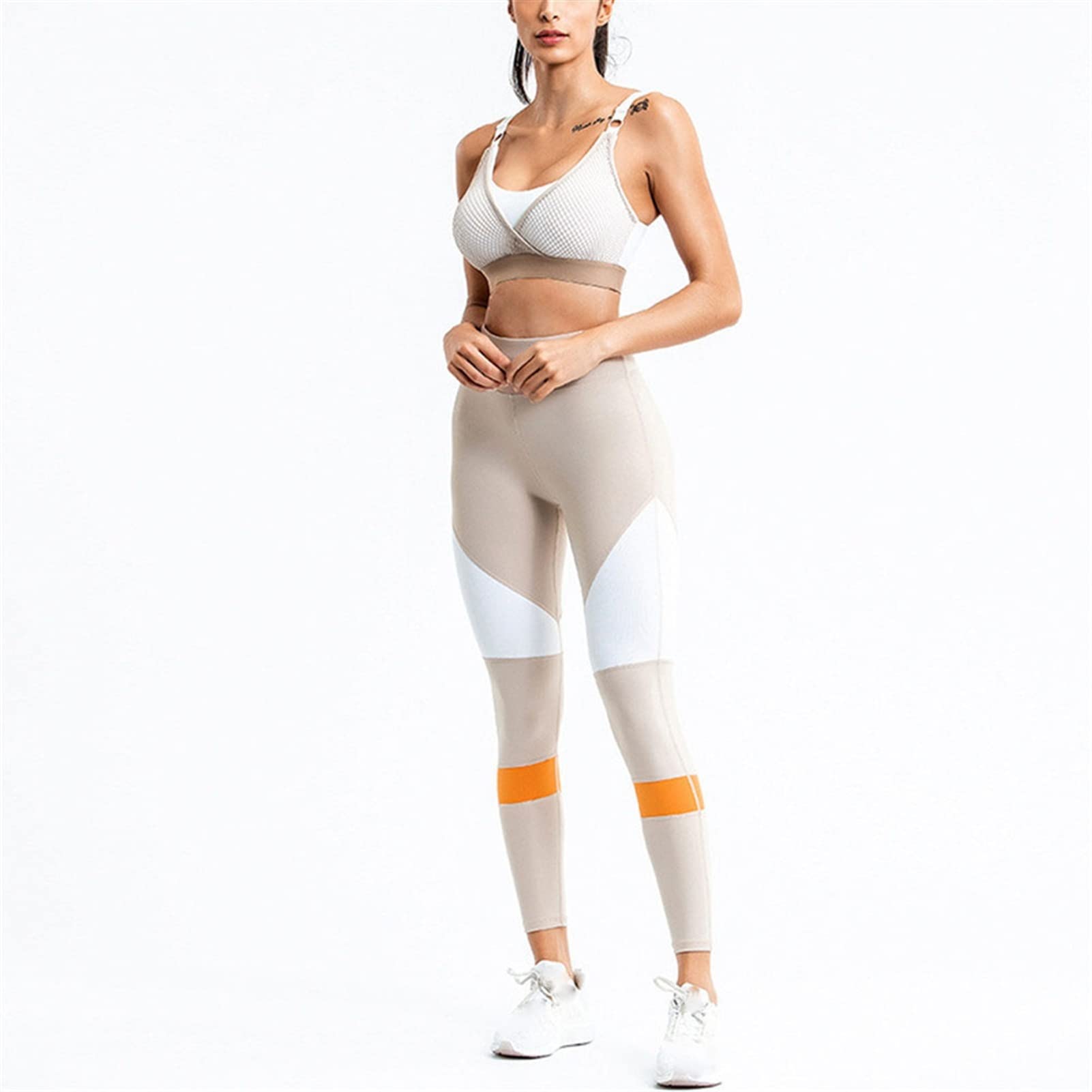 Zestaw odzieży do jogi, 2-częściowy zestaw dresów treningowych, dla kobiet, Color Block Quick Dry Trening, 2 sztuki, garnitur tłokowy do jogi, ochraniaczy, bez ramion, sportowy biustonosz z siateczki, zestaw do jogi, fitnessu, 2 sztuki