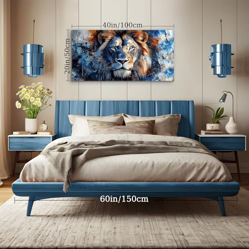 SERIMINO Lion Large Wall Art Modern, Nature Animal Room Decorations Paintings, Blue Watercolor Pictures Wall Decor Living Room Bathroom Office Aesthetic Home Decor, 20"X40"