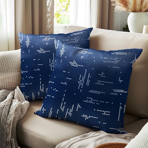 Image of Encasa XO Silver Foil Cushion Covers, Pillow Cases, No Inserts Navy | 16 inchx16 inch | Heavyweight Satin Weave | Concealed Zipper | Machine Washable | Set of 2