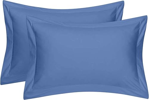 Cotton Metrics - Juego de 2 fundas de almohada estándar de alta calidad, color azul medio, 600 hilos, 100% algodón orgánico, tamaño estándar de 20 x Cotton Metrics - Juego de 2 fundas de almohada estándar de alta calidad, color azul medio, 600 hilos, 100% algodón orgánico, tamaño estándar de 20 x