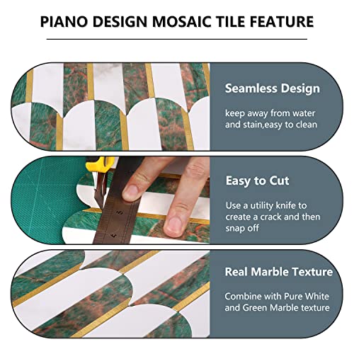 Vamos Tile Green Peel And Stick Backsplash Seamless Tile,10 Sheets Stick On Backsplash For Kitchen And Bathroom,White And Green Marble Look Pvc Mixed Metal Gold Self Adhesive Fish Scale Mosaic Tiles #TOP2