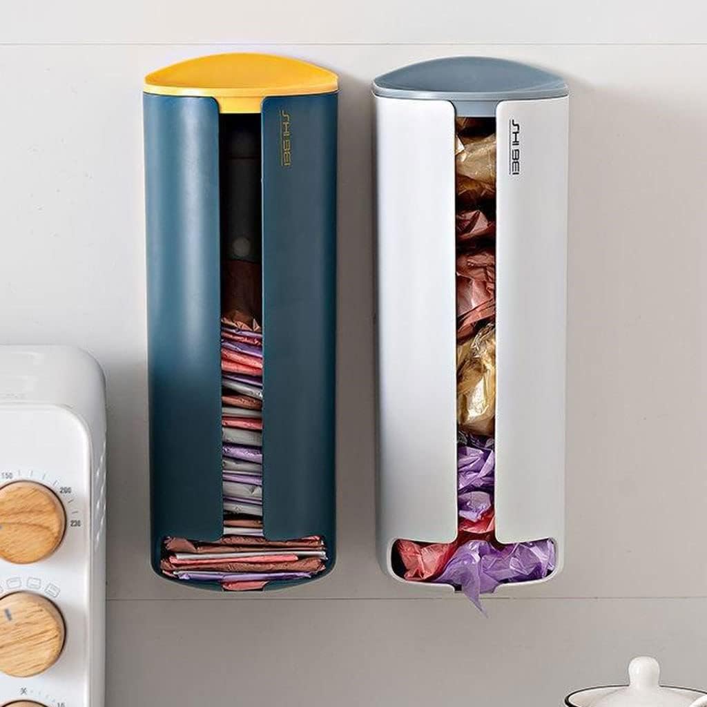 キッチンバッグオーガナイザー壁掛け用の2つのゴミ袋収納抽出ビニール袋収納ボックス (Color : Blue)