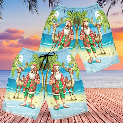 Men's Xmas in July Swim Trunks - Santa Claus Quick-Dry Hawaiian Swim Shorts for Men Series 262
