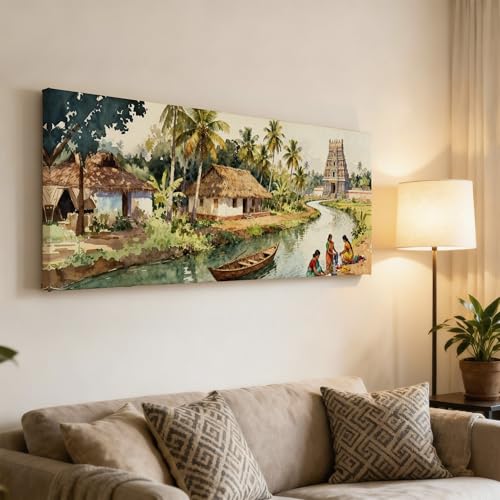 Image of SoulAbiti South India Rural Culture Unframed 36x14 inches Rolled Canvas Wall Expressionism Art UV Print Painting for Living Room, Bedroom & Office Decor Premium Gloss Vivid Fade-Resistant Print