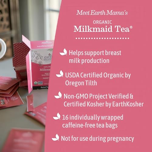 Earth Mama Organic Milkmaid® Tea | Lactation Support Herbal Tea | Breastfeeding Essentials to Support Breastmilk Production | 32 Teabags | Caffeine Free & Non-GMO