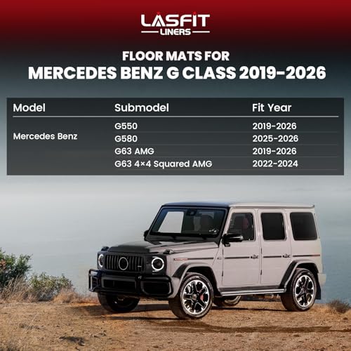 Image of LASFIT Floor Mats for Mercedes Benz G Class 2019-2026 550 /580 /63 AMG | All Weather TPE Non-Slip 1st & 2nd Row Car Mats, Black
