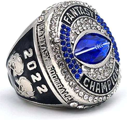 Decade Awards 2022 Fantasy Football Ring - Silver | FFL Champion Ring with blue & clear stones - Size 12, Silver