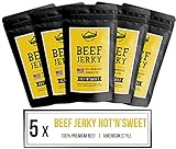 Craftsman Beef Jerky HOT & SWEET 500g (5 x 100g) | Trockenfleisch aus Deutschland - Bayern | American Jerky Beef Set | 100% Rindfleisch | Hot’n‘Sweet | Premium Beef | Meat Snack MADE IN GERMANY