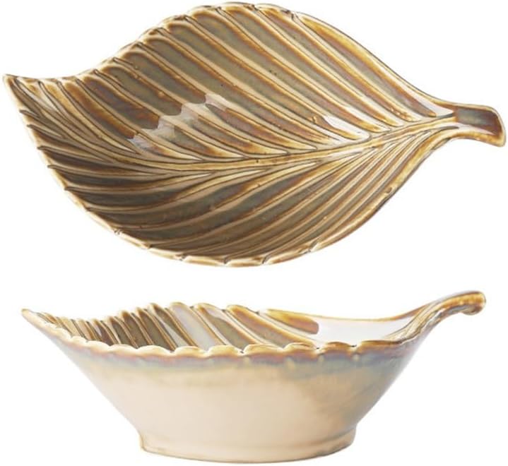 Kiln Turned Ceramic Leaf Sauce Seasoning Dip Dish with Dried Fruit and Melon Snack Bowl