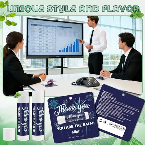 Image of 24 Pack Employee Appreciation Gifts Lip Balm Bulk Thank You Small Gift for Staff Coworkers Teacher Cool Team You Are The Balm Nurses Inspirational Lip Balm Original Mint Honey Cherry