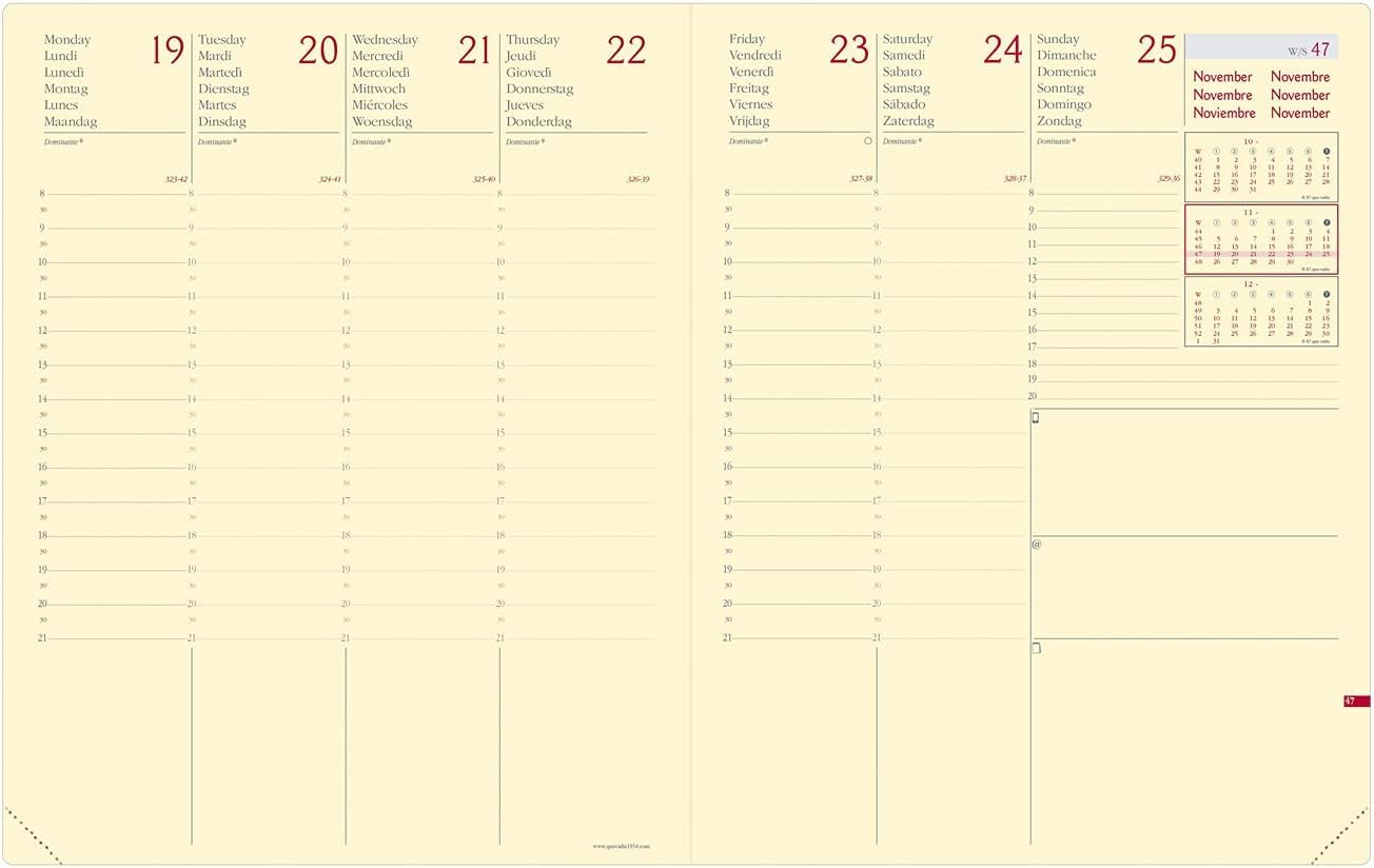 Quo Vadis – 1 Agenda semanal President Prestige WEEKLY SILK – Manta estampada – Color verde agua – Cierre elástico – Diciembre 2025 a Diciembre 2026 – Tamaño 21 x 27 cm