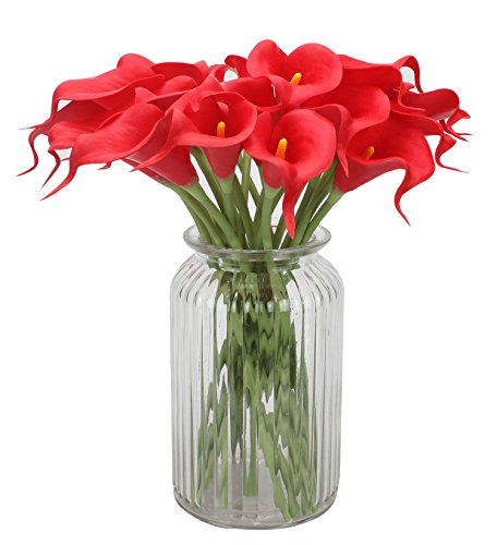 Duovlo 20Pcs Calla Lily Bridal Wedding Bouquet Lataex Real Touch Artificial Flower Home Party Decor (Red) #TOP2