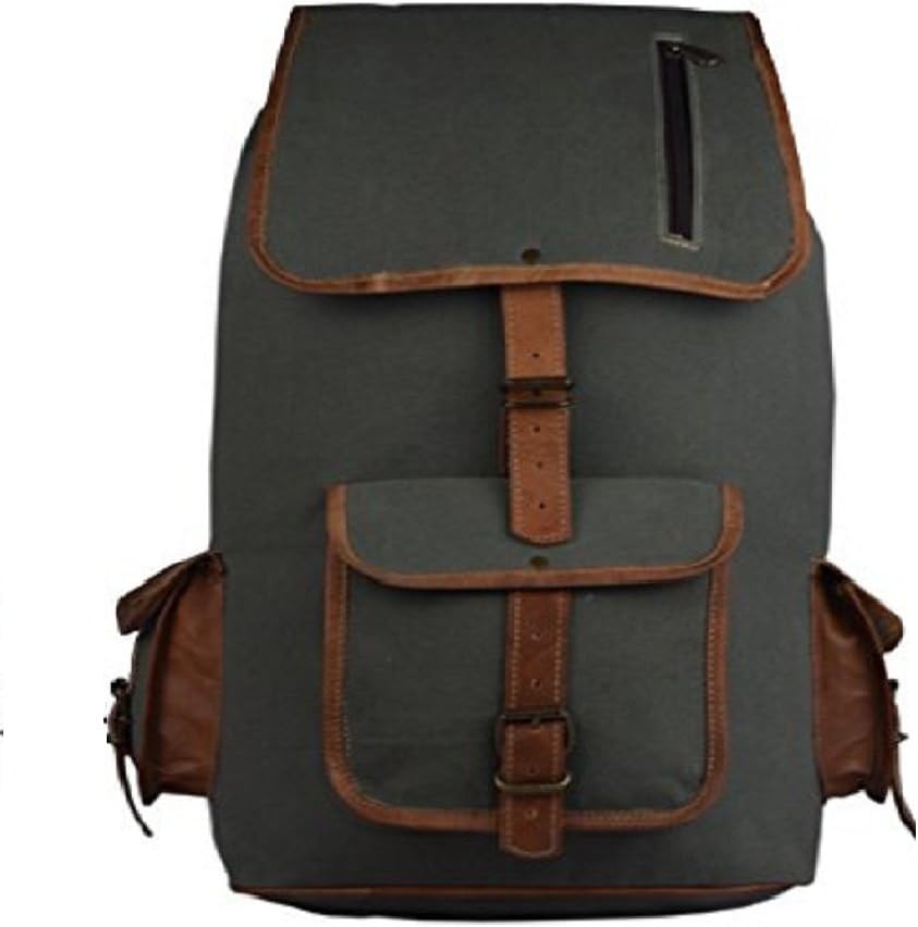 Leather Canvas 18" Backpack for Laptop Satchel Hiking Casual Travel Rucksack
