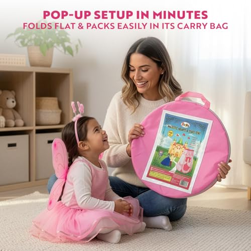 Image of Playz 5pc Princess Castle Play Tent for Kids Glow in Dark Pink Princess Pit