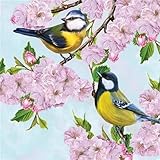 20 Servietten Blaumeisen auf Kirschzweige | V?gel | Tiere | Fr?hling | Ostern 33x33cm