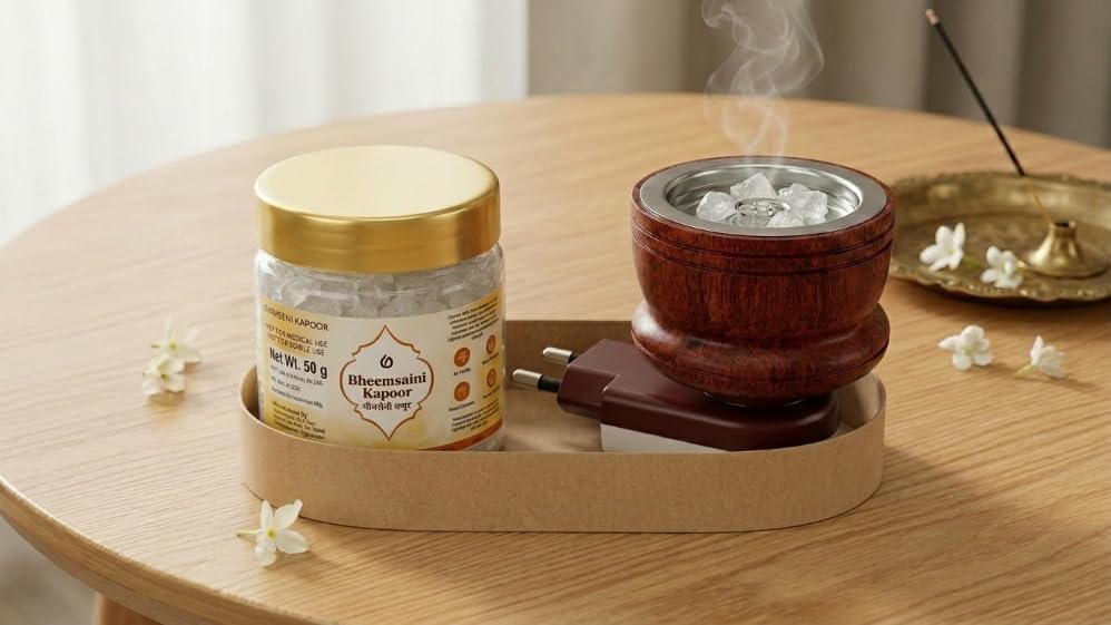 Bheemsaini Kapoor Bhimseni Camphor with Electric Burner Combo, 100% Pure Natural, Air Purifier, Aroma Diffuser for Pooja & Meditation, 50 g Kapoor (Set of 1)-image-31