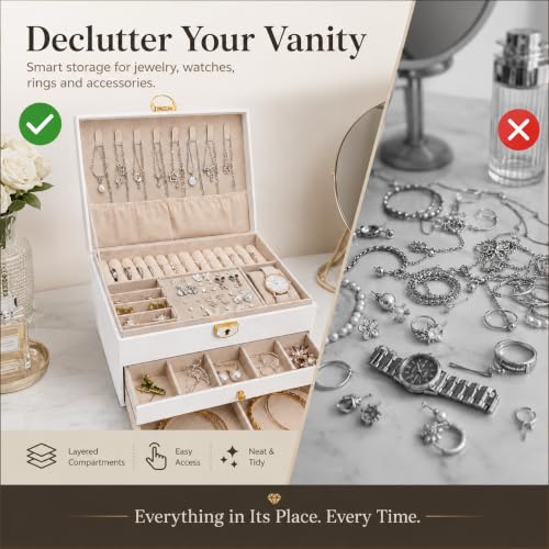 Large Jewelry Box for Women, 3-Layer Jewelry Organizer with 2 Drawers - image 3