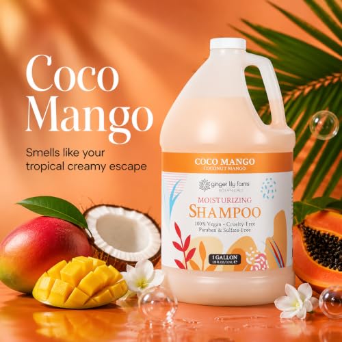 Image of Ginger Lily Farms Botanicals Shampoo, 128oz /4pk, Coco Mango | 100% Vegan & Cruelty-Free | Moisturizing Shampoo for All Hair Types | Refill Size