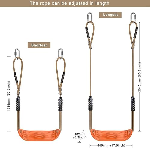 Miniatura 2 de BeneLabel Asiento de columpio antideslizante con cuerda ajustable y mosquetones, accesorios de columpio para patio de recreo resistente, para niños