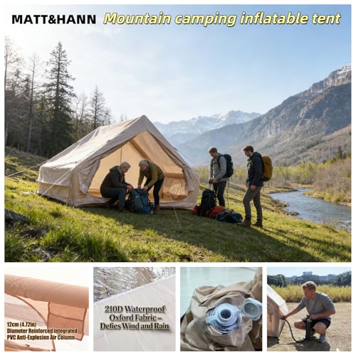 Image of Inflatable Glamping Tent for Family Camping, 4-6 Person Air Tent w /Skylight