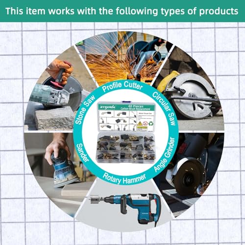 Gysxrda Electric Motor Carbon Brushes Set - 40 Pack Replacement Repair Kit with 10 Sizes, Suitable for Repair Power Tools Part